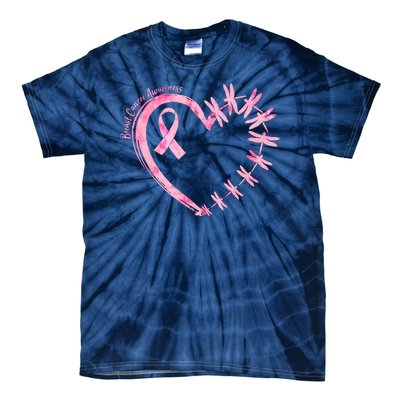 Cute Breast Cancer Awareness Dragonfly Heart Tie-Dye T-Shirt