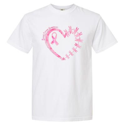 Cute Breast Cancer Awareness Dragonfly Heart Garment-Dyed Heavyweight T-Shirt