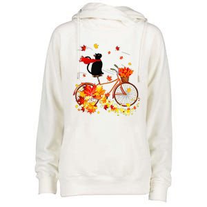 Cute Black Cat Fall Bicycle Autumn Halloween Womens Funnel Neck Pullover Hood