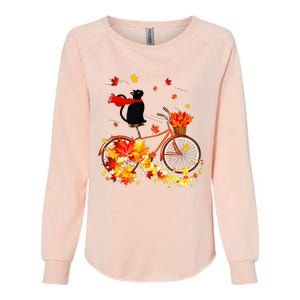 Cute Black Cat Fall Bicycle Autumn Halloween Womens California Wash Sweatshirt