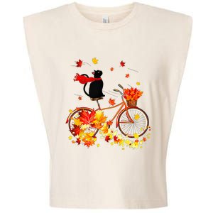 Cute Black Cat Fall Bicycle Autumn Halloween Garment-Dyed Women's Muscle Tee