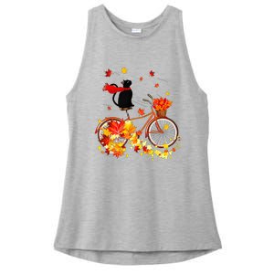 Cute Black Cat Fall Bicycle Autumn Halloween Ladies PosiCharge Tri-Blend Wicking Tank