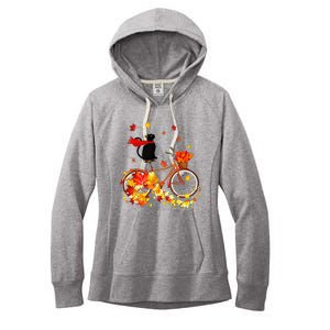 Cute Black Cat Fall Bicycle Autumn Halloween Women's Fleece Hoodie