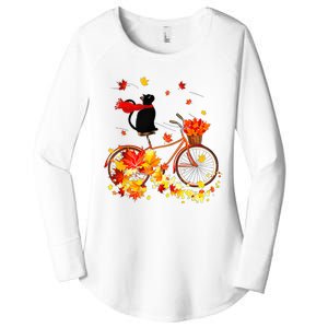 Cute Black Cat Fall Bicycle Autumn Halloween Women's Perfect Tri Tunic Long Sleeve Shirt