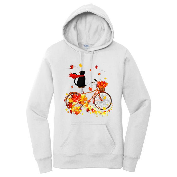 Cute Black Cat Fall Bicycle Autumn Halloween Women's Pullover Hoodie