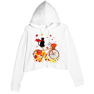 Cute Black Cat Fall Bicycle Autumn Halloween Crop Fleece Hoodie