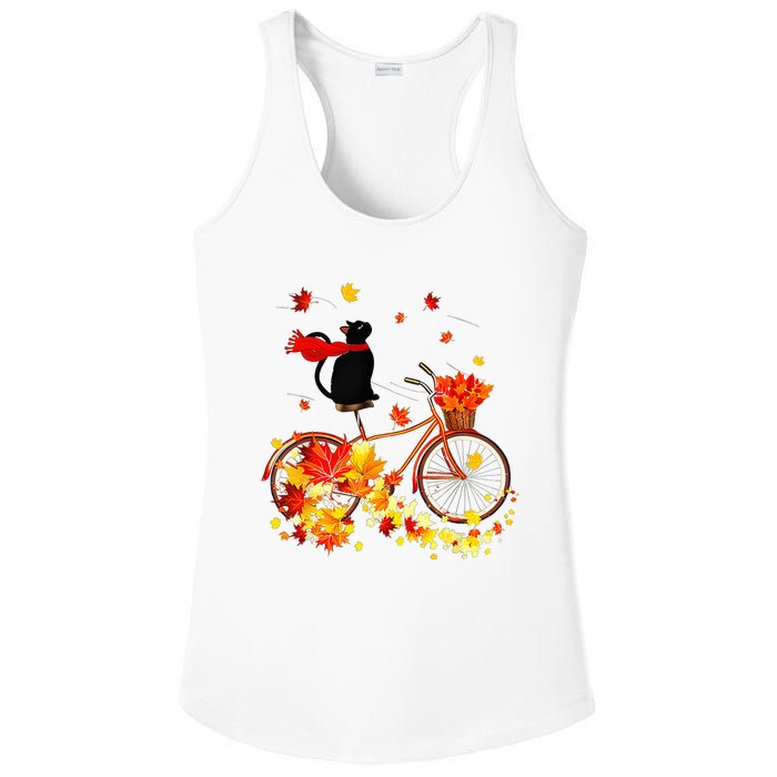 Cute Black Cat Fall Bicycle Autumn Halloween Ladies PosiCharge Competitor Racerback Tank