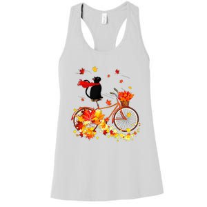 Cute Black Cat Fall Bicycle Autumn Halloween Women's Racerback Tank