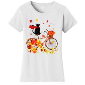 Cute Black Cat Fall Bicycle Autumn Halloween Women's T-Shirt