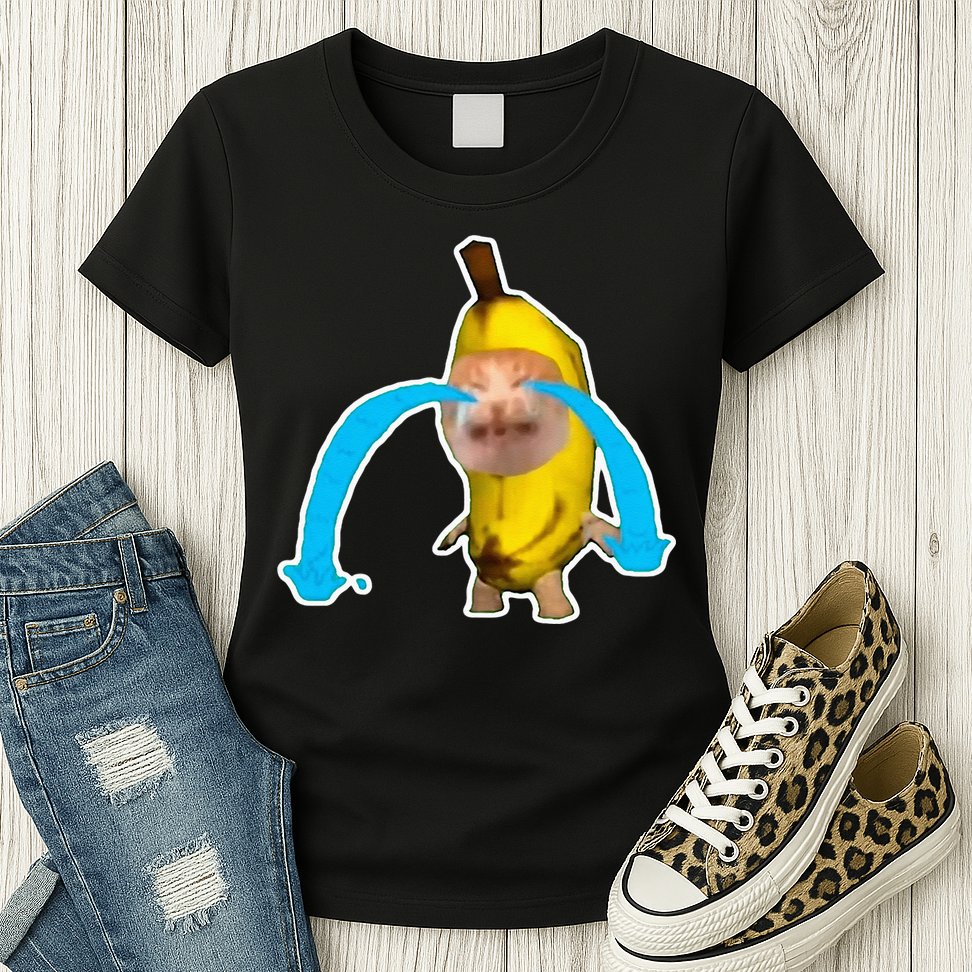 Crying Banana Cat Meme Womens T-Shirt
