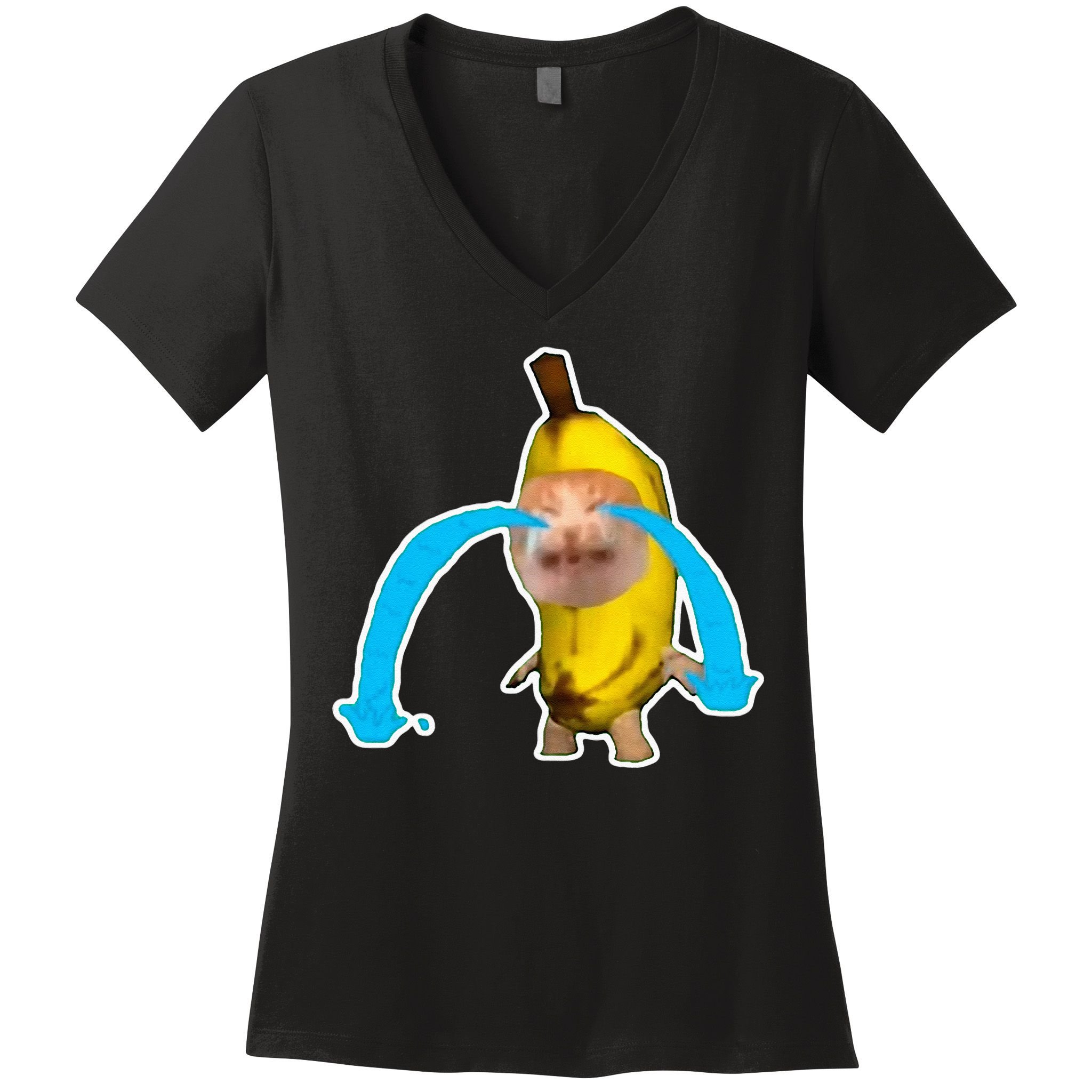 Crying Banana Cat Meme Women's V-Neck T-Shirt