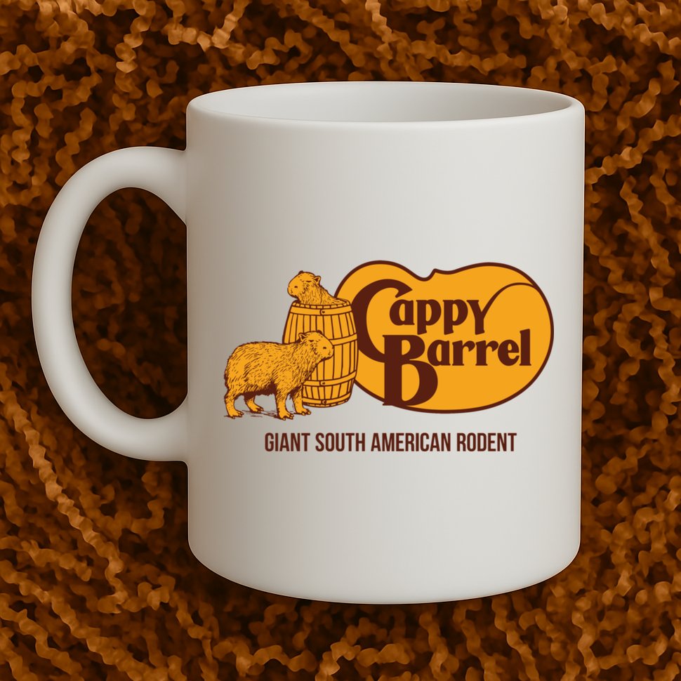 Cappy Barrel; Capybara Country Store Logo Mug