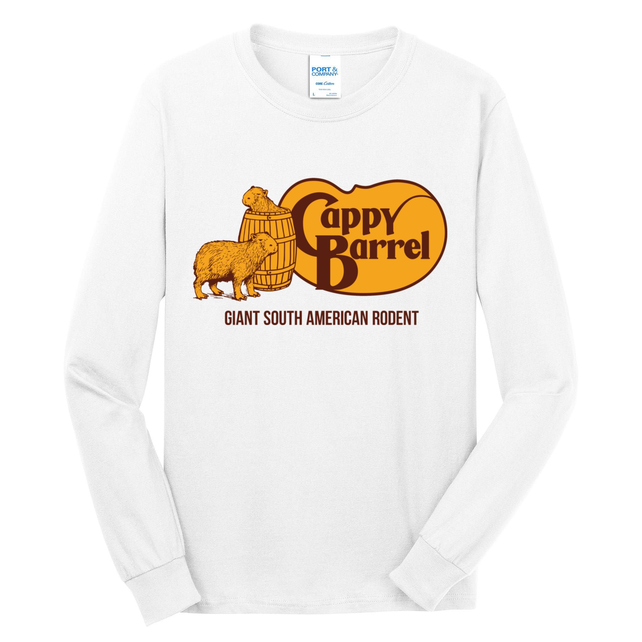 Cappy Barrel; Capybara Country Store Logo Tall Long Sleeve T-Shirt