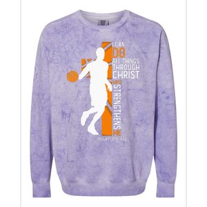 Christian Basketball Cross I Can Do All Things Through Jesus Colorblast Crewneck Sweatshirt