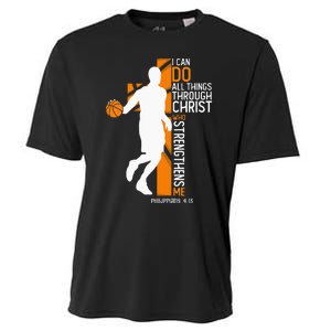 Christian Basketball Cross I Can Do All Things Through Jesus Cooling Performance Crew T-Shirt