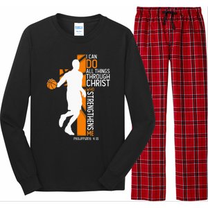 Christian Basketball Cross I Can Do All Things Through Jesus Long Sleeve Pajama Set