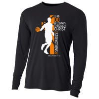 Christian Basketball Cross I Can Do All Things Through Jesus Cooling Performance Long Sleeve Crew