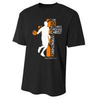 Christian Basketball Cross I Can Do All Things Through Jesus Performance Sprint T-Shirt