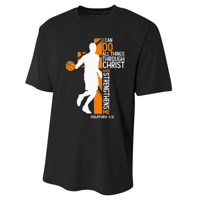 Christian Basketball Cross I Can Do All Things Through Jesus Performance Sprint T-Shirt