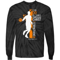 Christian Basketball Cross I Can Do All Things Through Jesus Tie-Dye Long Sleeve Shirt