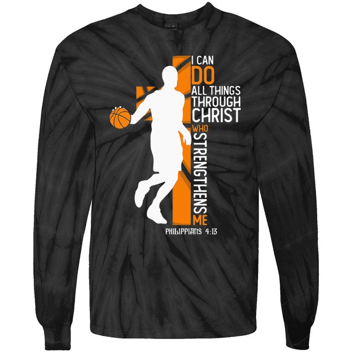 Christian Basketball Cross I Can Do All Things Through Jesus Tie-Dye Long Sleeve Shirt