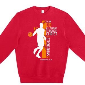 Christian Basketball Cross I Can Do All Things Through Jesus Premium Crewneck Sweatshirt