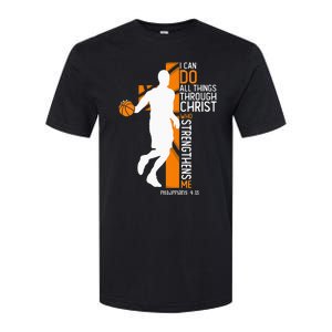 Christian Basketball Cross I Can Do All Things Through Jesus Softstyle CVC T-Shirt