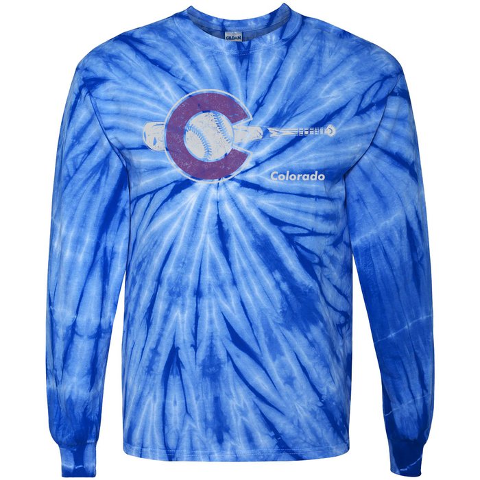 Colorado Baseball Colorado State Flag And Baseball Design Gift Tie-Dye Long Sleeve Shirt