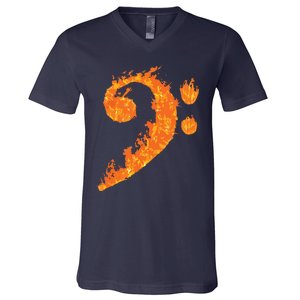 Cool Bass Clef Gift For Men Women Fire Musical Symbol Lover V-Neck T-Shirt