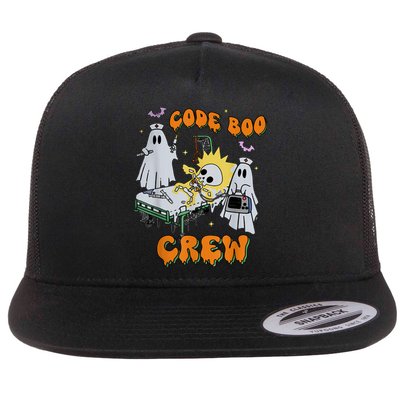 Code Boo Crew Funny Ghost Nurse Halloween Costume Nursing Flat Bill Trucker Hat