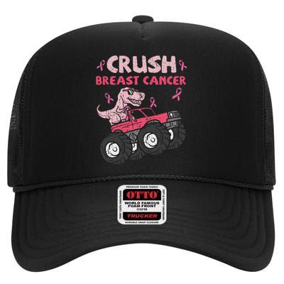 Crush Breast Cancer Awareness Monster Truck Ribbon High Crown Mesh Back Trucker Hat