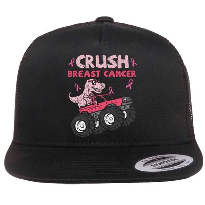 Crush Breast Cancer Awareness Monster Truck Ribbon Flat Bill Trucker Hat