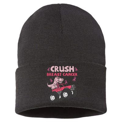 Crush Breast Cancer Awareness Monster Truck Ribbon Sustainable Knit Beanie