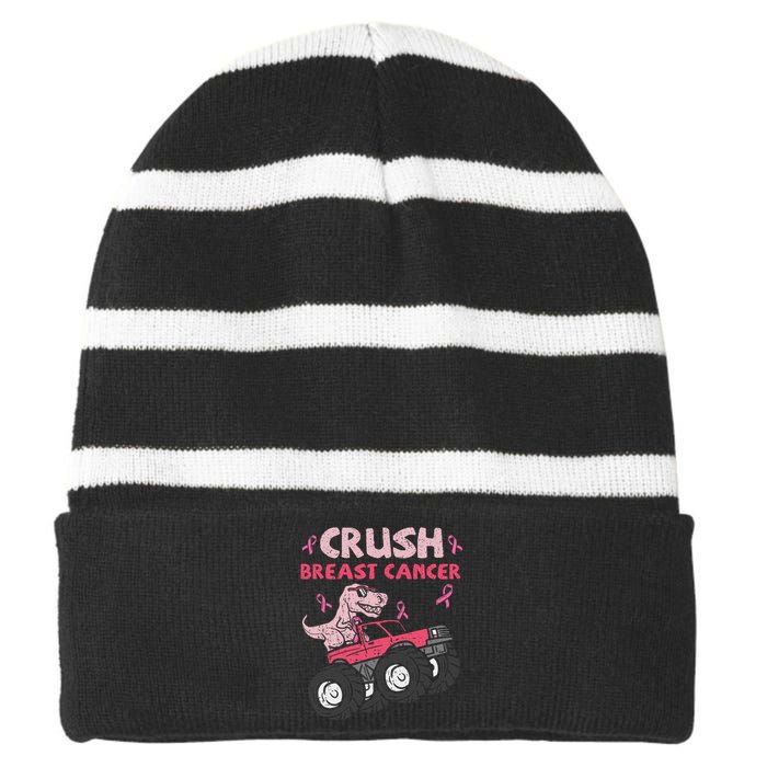 Crush Breast Cancer Awareness Monster Truck Ribbon Striped Beanie with Solid Band