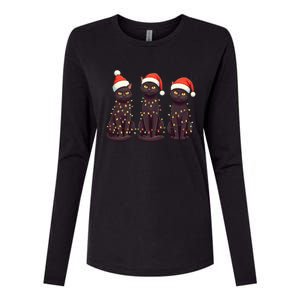 Cute Black Cat Santa Christmas Lights Cat Kitty Pajamas Xmas Cool Gift Womens Cotton Relaxed Long Sleeve T-Shirt