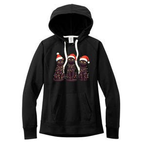 Cute Black Cat Santa Christmas Lights Cat Kitty Pajamas Xmas Cool Gift Women's Fleece Hoodie