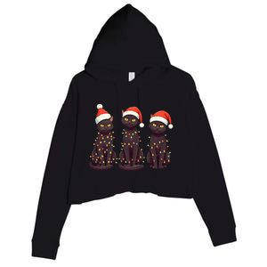 Cute Black Cat Santa Christmas Lights Cat Kitty Pajamas Xmas Cool Gift Crop Fleece Hoodie