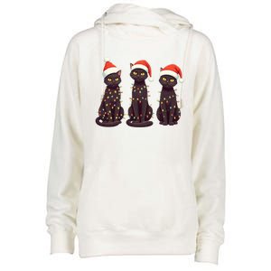 Cute Black Cat Santa Christmas Lights Cat Kitty Pajamas Xmas Cool Gift Womens Funnel Neck Pullover Hood