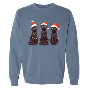 Cute Black Cat Santa Christmas Lights Cat Kitty Pajamas Xmas Cool Gift Garment-Dyed Sweatshirt