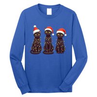 Cute Black Cat Santa Christmas Lights Cat Kitty Pajamas Xmas Cool Gift Long Sleeve Shirt