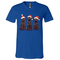 Cute Black Cat Santa Christmas Lights Cat Kitty Pajamas Xmas Cool Gift V-Neck T-Shirt