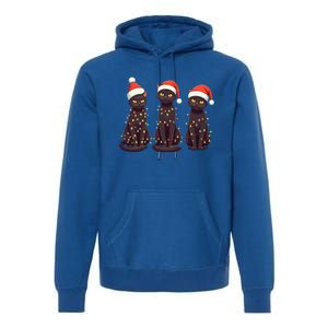 Cute Black Cat Santa Christmas Lights Cat Kitty Pajamas Xmas Cool Gift Premium Hoodie