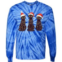 Cute Black Cat Santa Christmas Lights Cat Kitty Pajamas Xmas Cool Gift Tie-Dye Long Sleeve Shirt