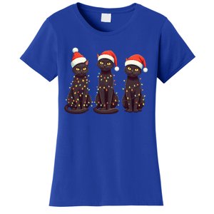 Cute Black Cat Santa Christmas Lights Cat Kitty Pajamas Xmas Cool Gift Women's T-Shirt