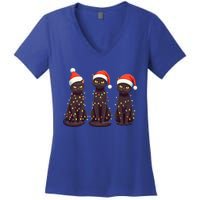 Cute Black Cat Santa Christmas Lights Cat Kitty Pajamas Xmas Cool Gift Women's V-Neck T-Shirt