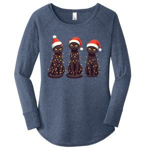 Cute Black Cat Santa Christmas Lights Cat Kitty Pajamas Xmas Cool Gift Women's Perfect Tri Tunic Long Sleeve Shirt