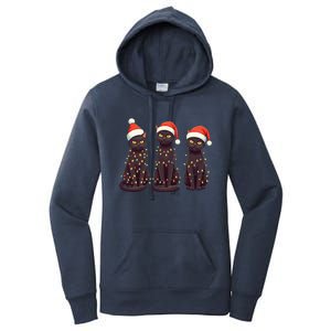 Cute Black Cat Santa Christmas Lights Cat Kitty Pajamas Xmas Cool Gift Women's Pullover Hoodie