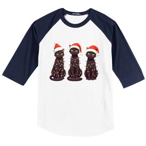 Cute Black Cat Santa Christmas Lights Cat Kitty Pajamas Xmas Cool Gift Baseball Sleeve Shirt