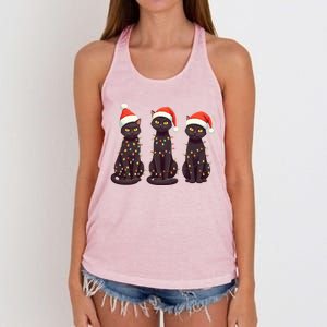 Cute Black Cat Santa Christmas Lights Cat Kitty Pajamas Xmas Cool Gift Women's Knotted Racerback Tank