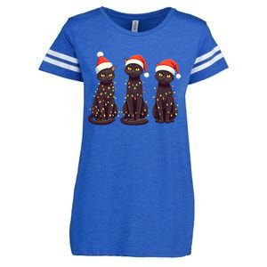 Cute Black Cat Santa Christmas Lights Cat Kitty Pajamas Xmas Cool Gift Enza Ladies Jersey Football T-Shirt